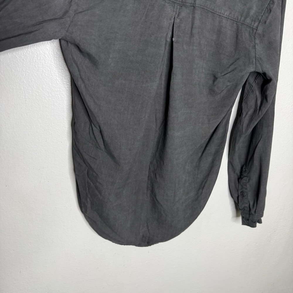 Side Stitch Gray Long Roll Tab Sleeve Tencel Popover Minimalist Womens Small - Picture 9 of 12